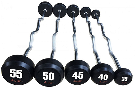 Набор изогнутых обрезиненных штанг Aerofit, 35-55 кг | Aerofit Professional | aero-fitnes.ru