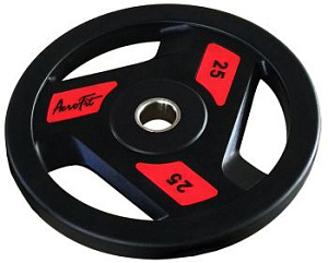 Олимпийский обрезиненный диск Aerofit 25 кг, черно-красный | Aerofit Professional | aero-fitnes.ru